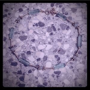 Silver Ankle Bracelet With Aqua Beads